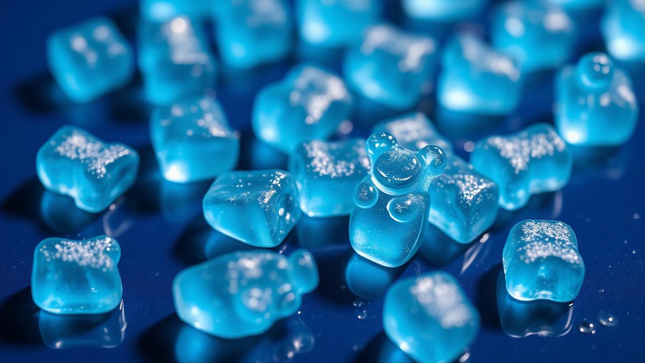 Macro shot of blue Love Bears gummies